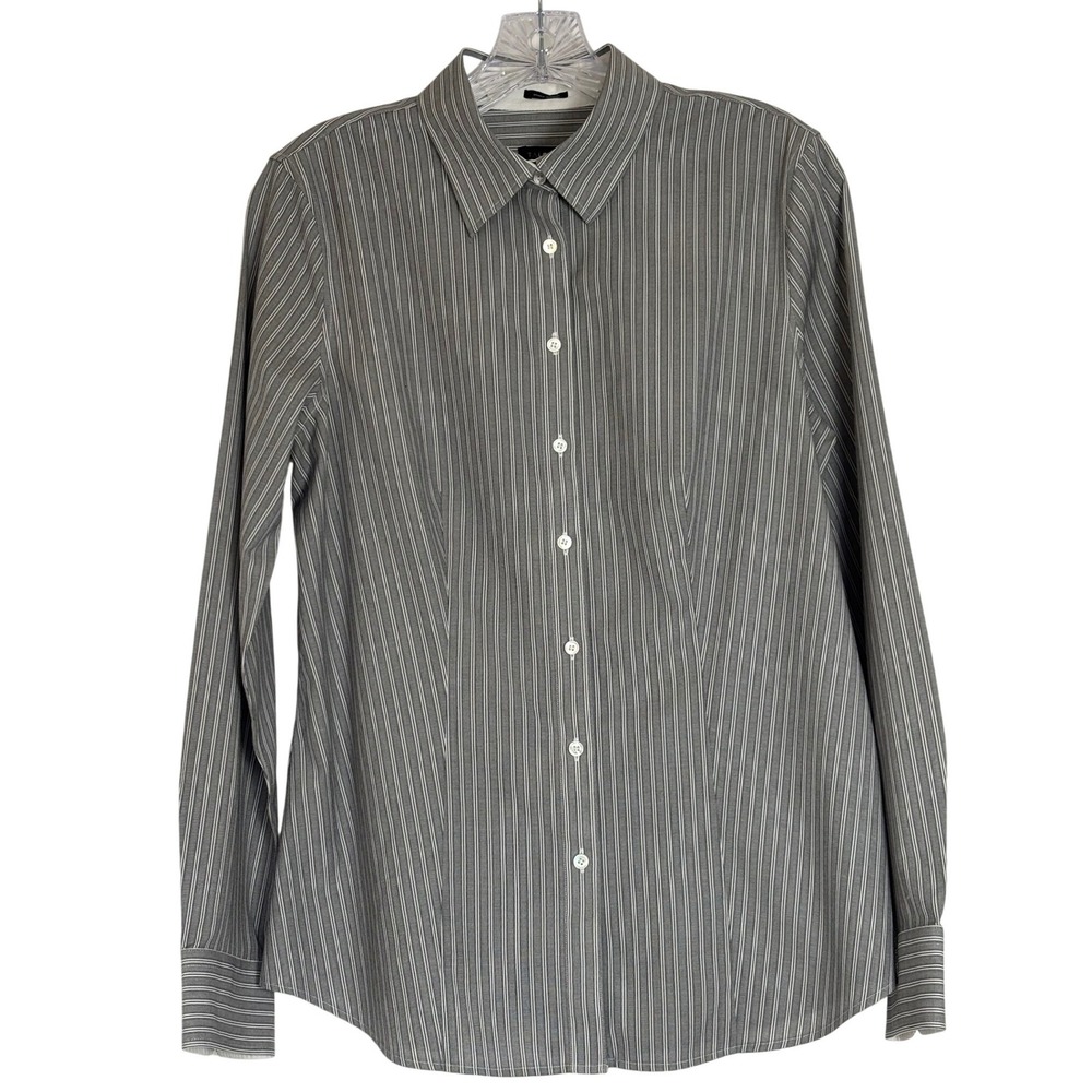 Talbots Wrinkle Resistant Striped Button Down Shirt Grey Womens 10 Career Siren